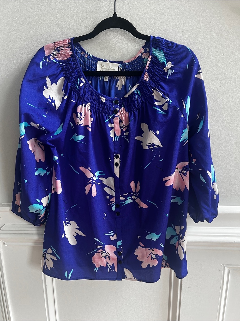 Yumi Kim Cobalt Blue Floral Button-Front Blouse Medium